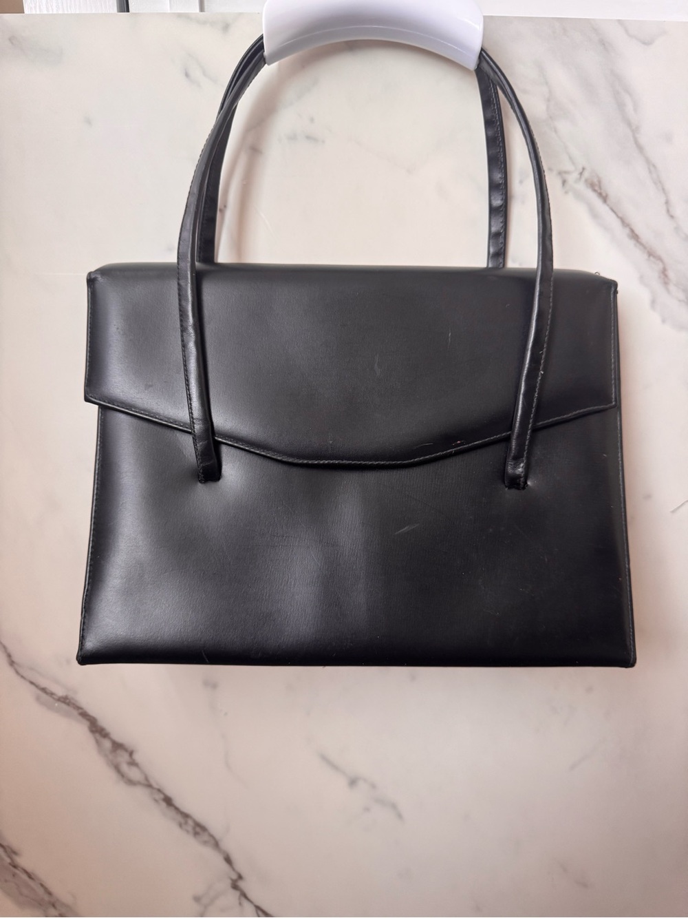Vintage Black Structured Satchel Bag, 90s Minimalist Handbag, Aesthetic Purse